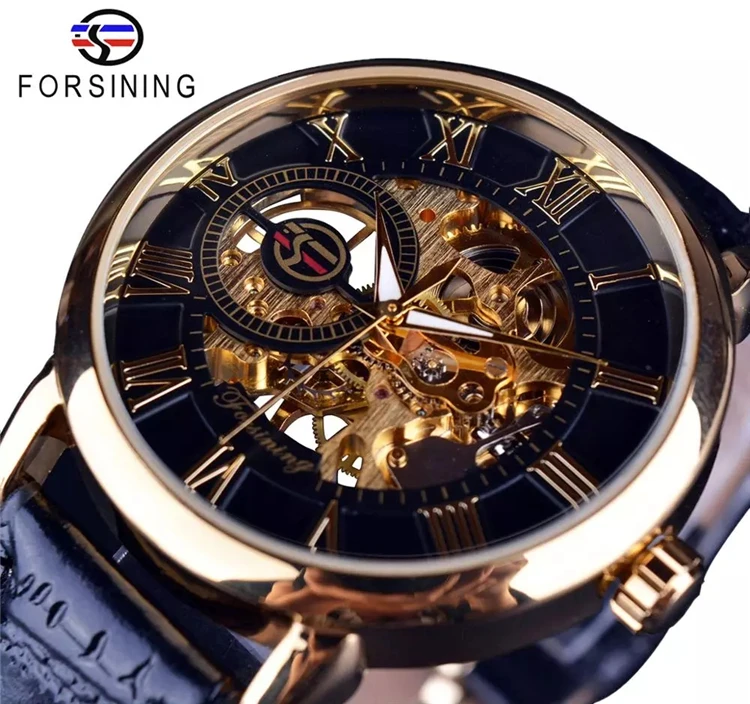 FORSINING GMT838 Men Wrist Luxury Stainless Steel Wristwatch Skeleton Automatic Mechanical Watch