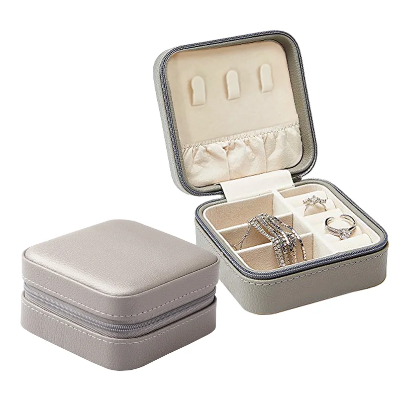 L 2022 Women New design Small silk inside trinket Organizer Jewellery Pink mirror Zippers PU Leather Jewelry Boxes