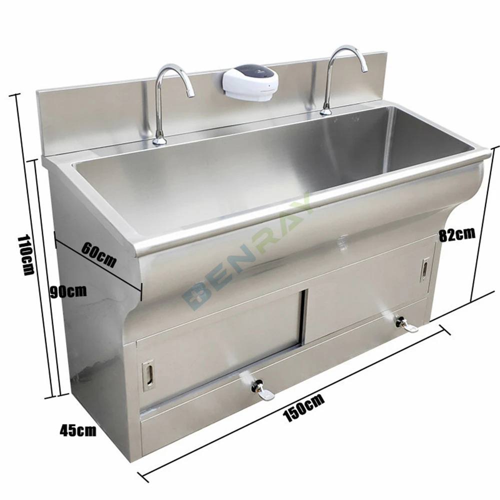 Pedal Faucet School Hospital Dental Clinic General Purpose Wash Sink for 2 People Stainless Steel