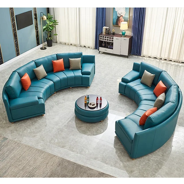 wholesale luxury living room furniture big round leather sofa modern design U shape large sofa set for villa and super big house