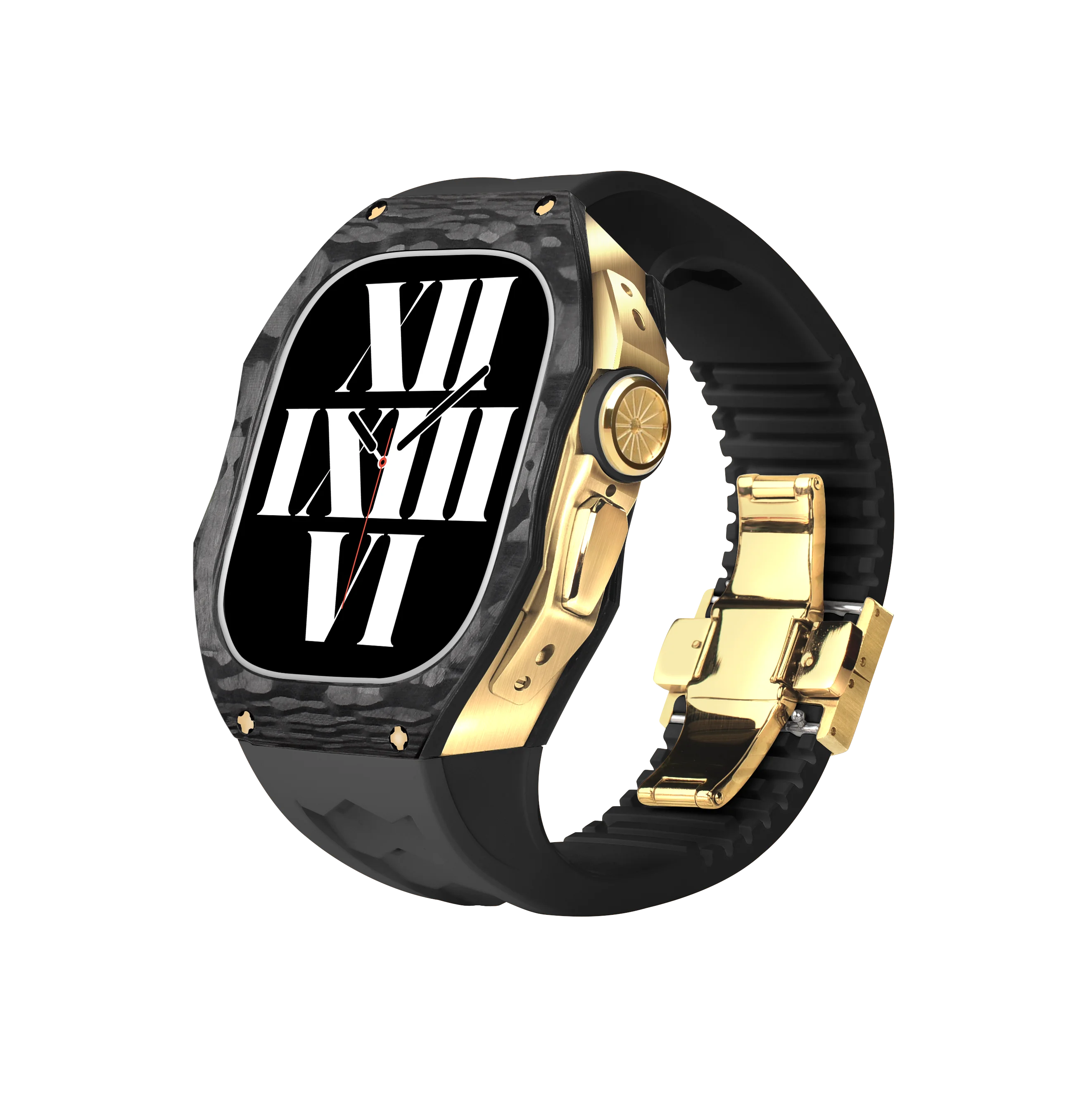Luxury Carbon Fiber Titanium Alloy Case Mod Kit for Apple Watch Ultra 2 Bands Replacement 49mm Fluororubber Strap