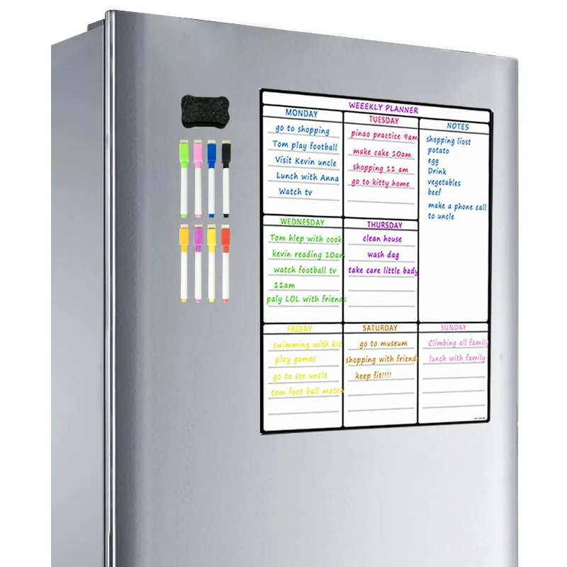 Custom Magnetic Dry Erase White Board Sticker Magnetic Weekly and Monthly Planner Magnetic Calendar for Fridge Refrigerator