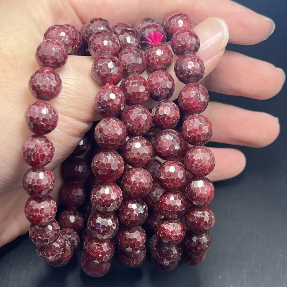 High Quality Natural Gemstone Faceted Red Ruby Quartz Bracelet Bead Bracelet Crystal Charm Stone Beaded Bracelet For Girls