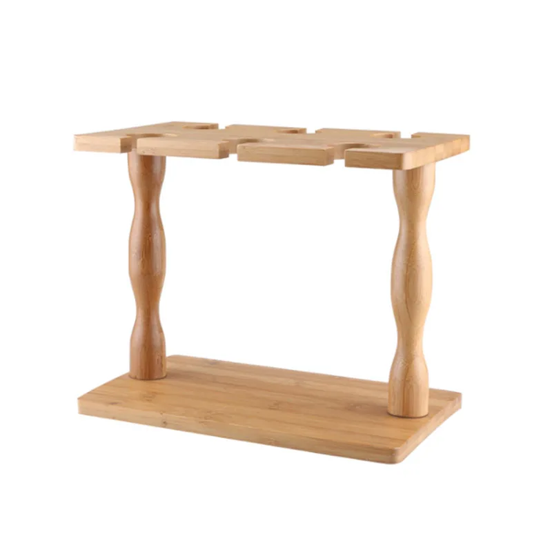 Wood 6 Wine Bottle Storage Holder Wine Display Rack with Wine Glass Holder