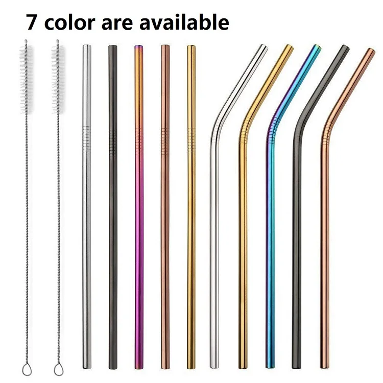 10.5 in Metal Reusable Straws Drinking Set Bag,Stainless Steel Straw With Brush In A Pouch