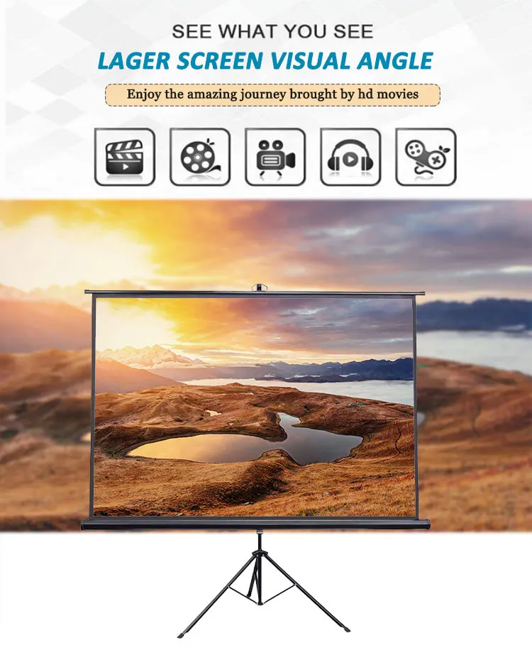 100inch 4:3 Tripod Projector Screen with Stand Wrinkle-Free Height Adjustable Portable Screen for Projector Indoor & Outdoor for