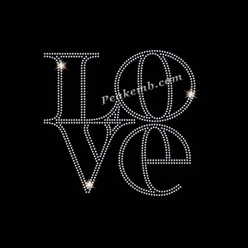 High Quality Custom Love Rhinestone Transfers Shiny Colors Rhinestone