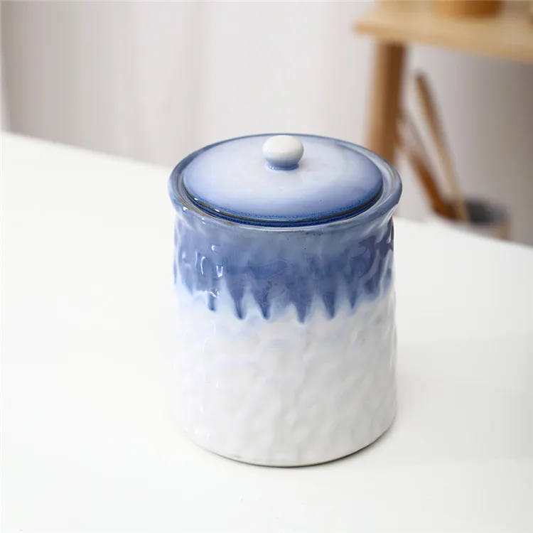 China bulk wholesale custom logo white blue shiny glaze cheap kitchen coffee tea sugar ceramic canister set of 3