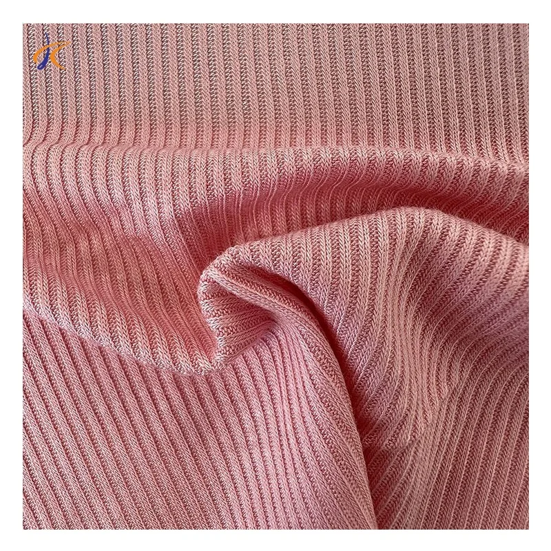 New spring summer light rayon spandex pink stripe yarn dyed rib knitting fabric for t shirt