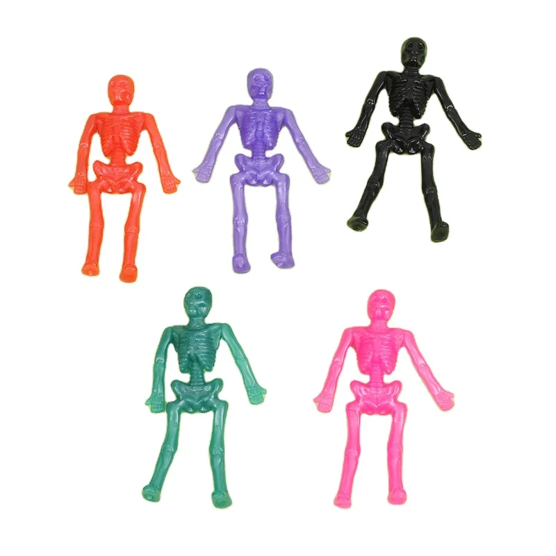 2024 Wholesale Halloween Stretchy Skull Toys Colorful Tpr Skeleton Stress Relief Stretchy Sticky Stretchy Toys For Party