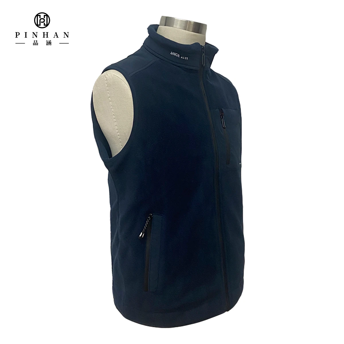 High Quality Mens Polyester Vest Patching Left Chest Zipper Pocket Outdoor Wearing Coat Casual Fleece Polar Sport Style Gilet