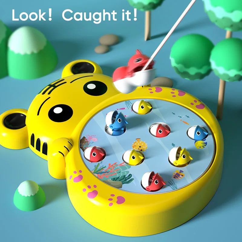 XST Popular Design Electric Cartoon Fishing Game Other Baby Toys Rabbit Tiger Pig Fishing Toy