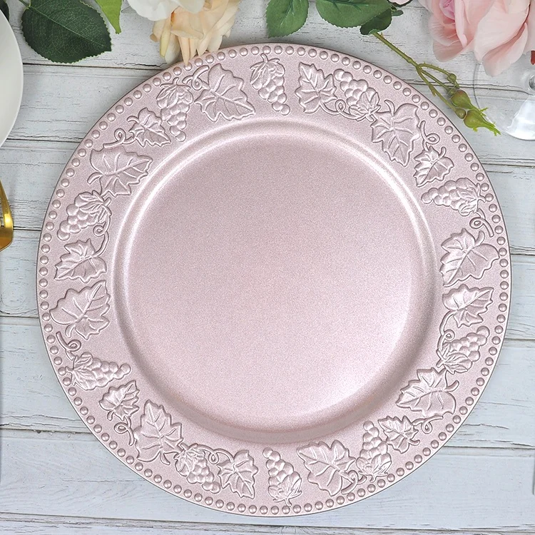 Wedding decoration 13 inch disposable pink pp charger plates plastic for rental