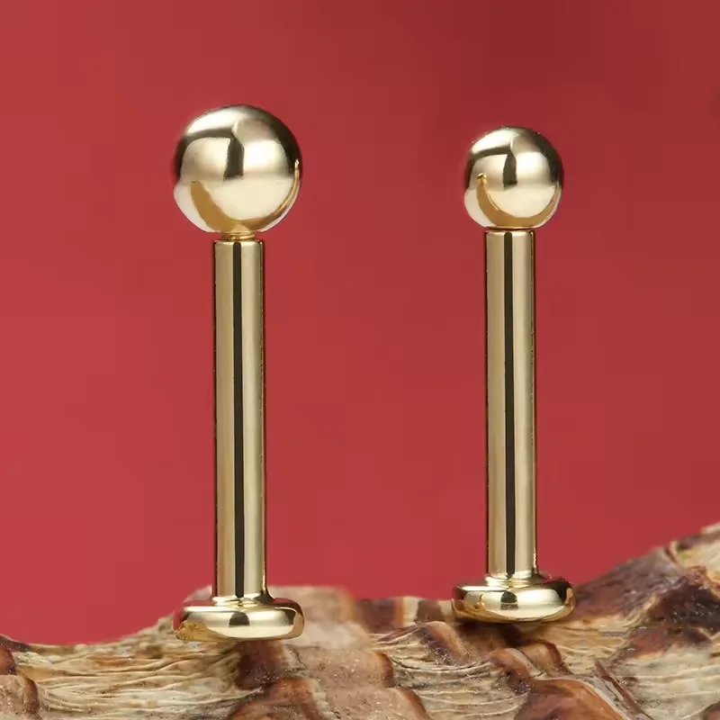 Giometal с внутренней резьбой 14Kt твердая Золотая губная Опора Бусиной бижутерия оптом основной пирсинг общего назначения