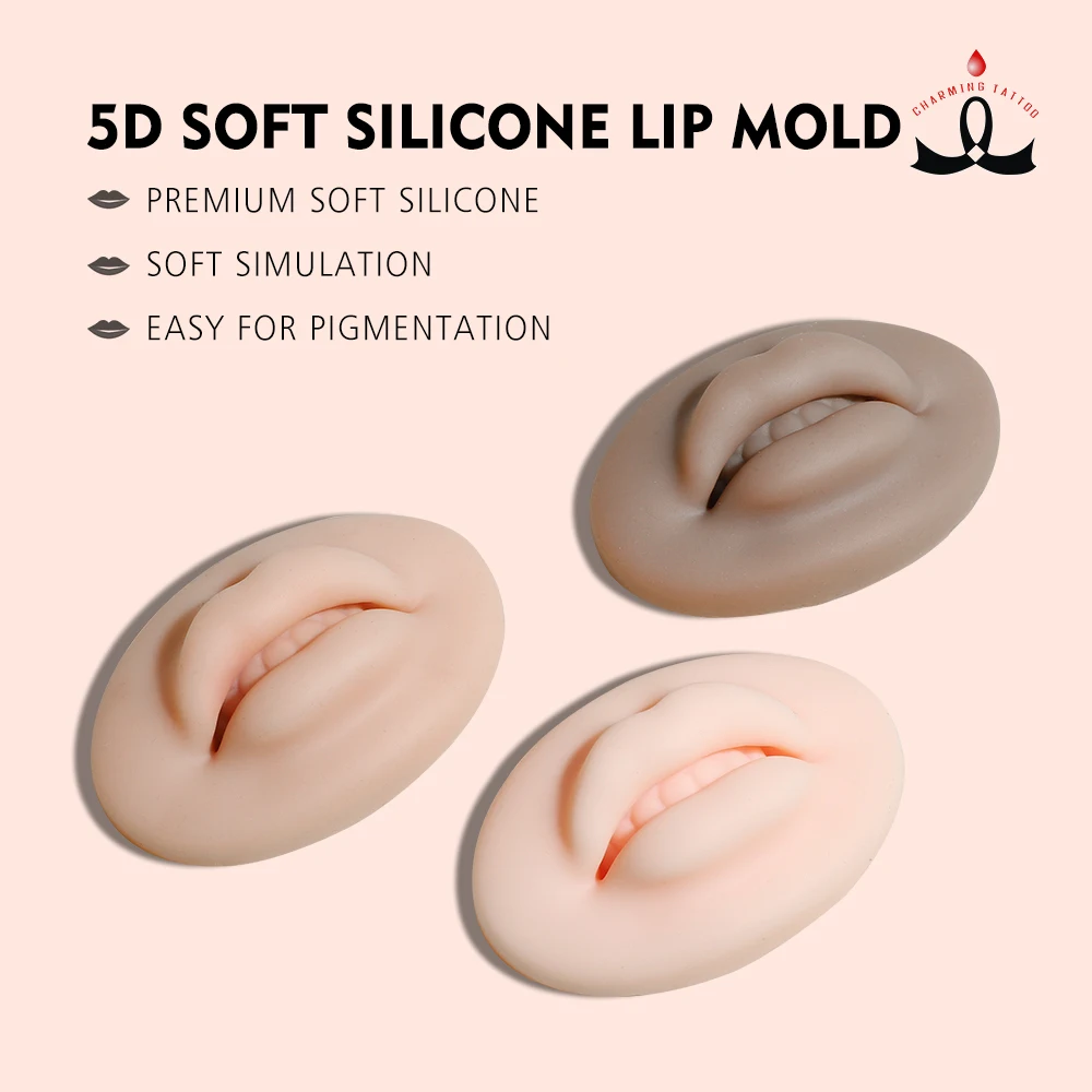 5D Soft Lip Blush Mold Permanent Makeup Tattoo Full Realistic Easy Coloring Silicone Lip Open Mouth Practice skin