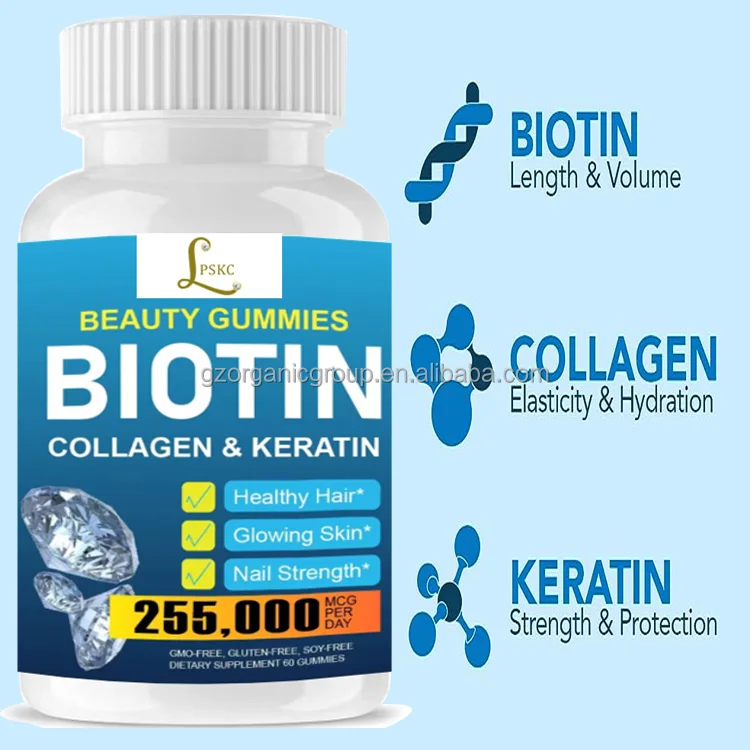 Private Label Витамин и добавки для роста волос ногти кожи здоровые коллагеновые мармелады с биотином С