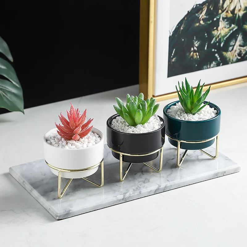 Простой креативный горшок для суккулентов с металлической рамой комбинированные керамические горшки растений без отверстия слива