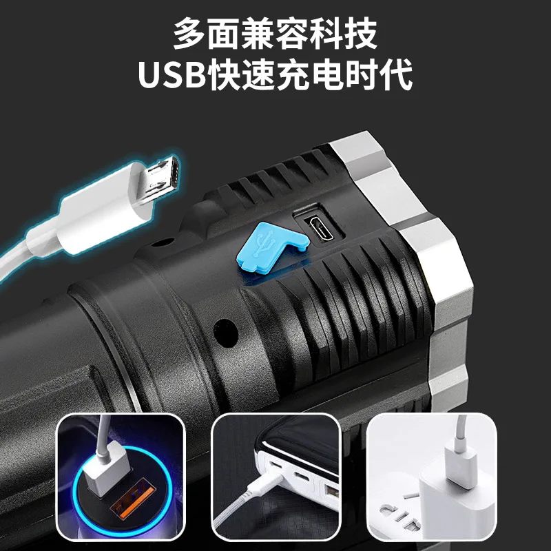Cross-border outdoor LED mini flashlight zoom multi-function long life COB flashlight charging portable