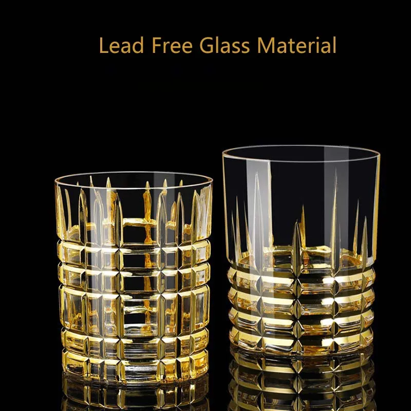 Luxury gold coated whisky glass cup Household high-end wine glass cup  European thickened crystal glass cup