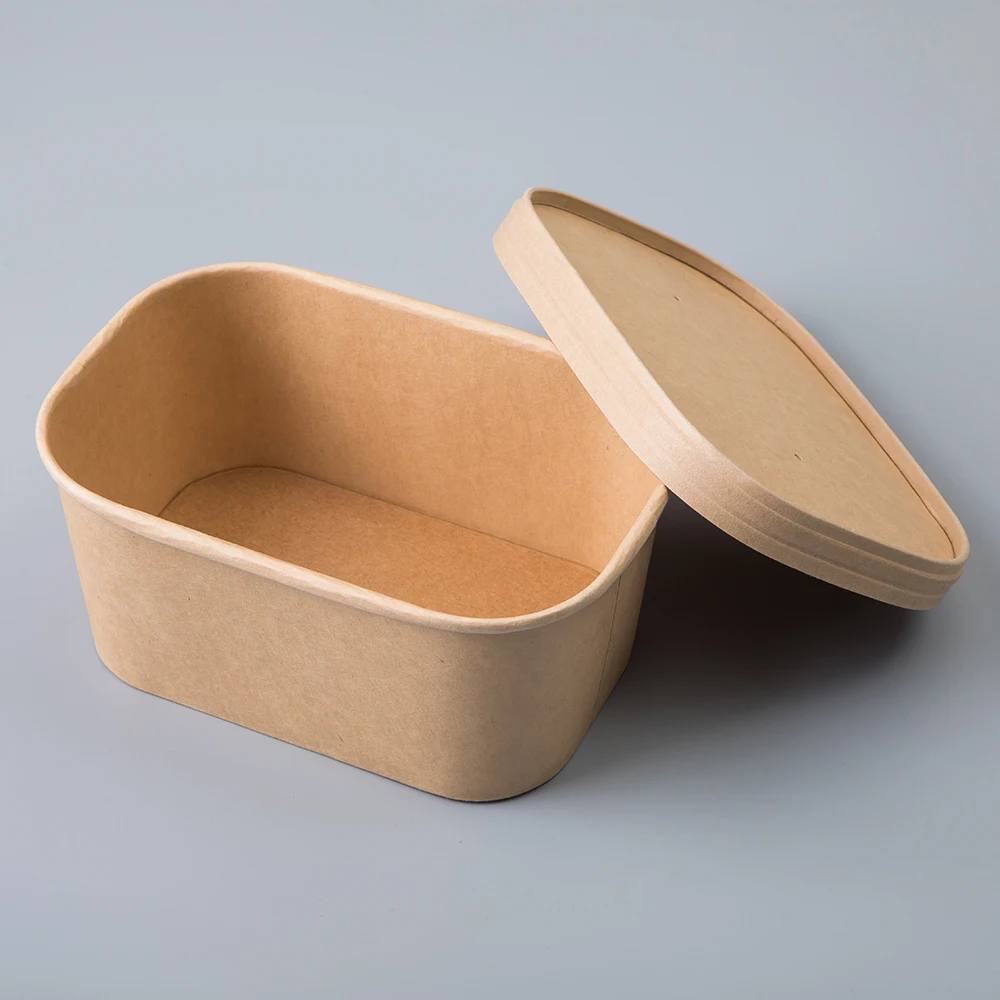 Wholesale 500ml Kraft Paper Food Container Biodegradable Disposable Food Take Away Box with Lid