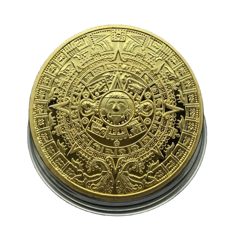 Wholesales high quality collectible Mayan coin Pyramid Sundial gold plated Commemorative gold coins