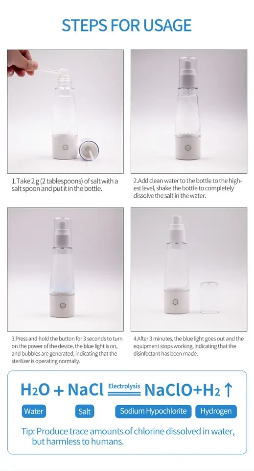 High Quality Homeuse Design 50ml Portable Sodium Hypochlorite Generator Sterilization Liquid Generator