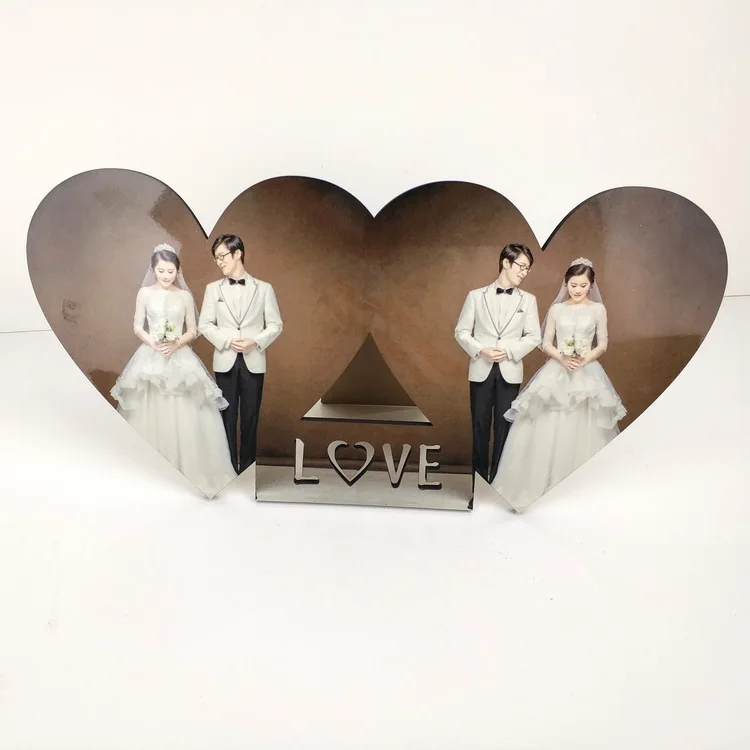 sublimation double heart frame photo High Quality Wholesale Sublimation heart Photo Plaques Blank MDF Wood Photo Frames