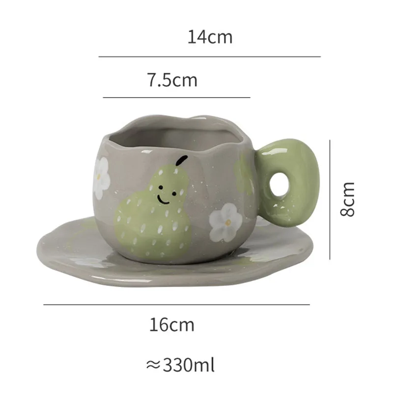 Wholesale 300ml Creative Handmade Ceramic Coffee Cup with Saucer Set Hand-painted Pottery Mugs Set for Afternoon Tea