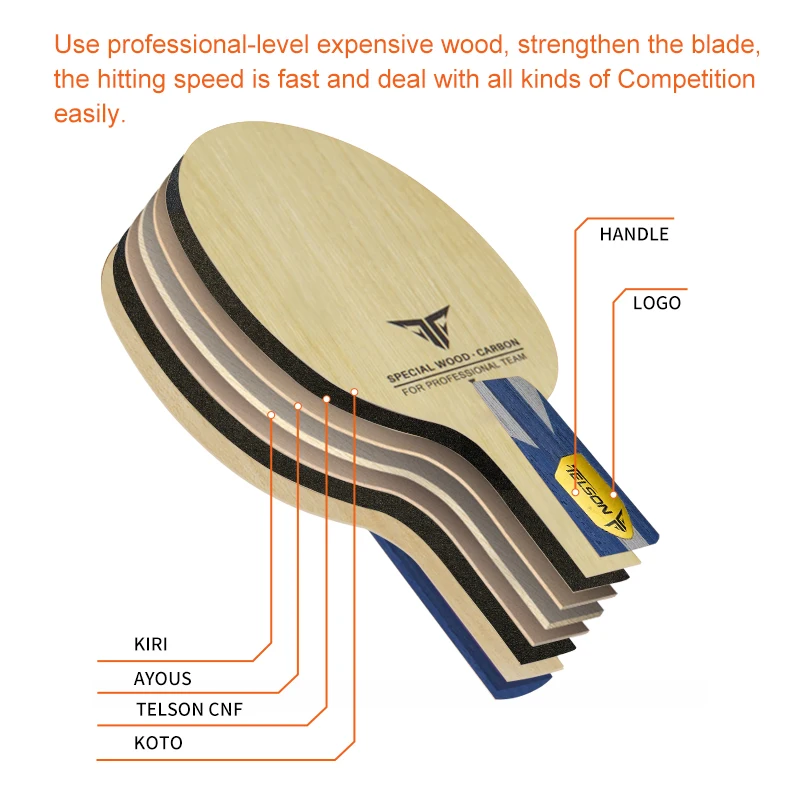 Loki High elastic Koto Facial Material Fast attack ping pong blade 7 Layer Telson CNF Fiber Wood Blade Table Tennis