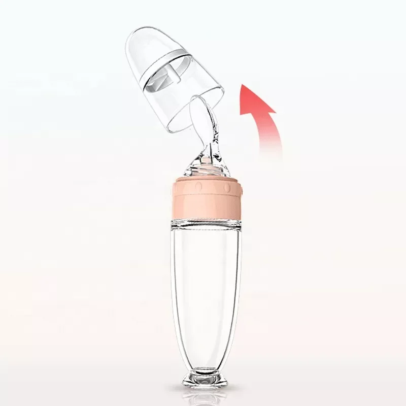 Best Selling Products Hot sale squeezable silicone baby feeding bottle with spoon
