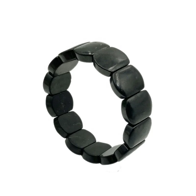 CAMAZ Natural Black Shungit Crystal Healing Jewelry Russian Radiation EMF Protection Flat Shungite Bracelet for Men
