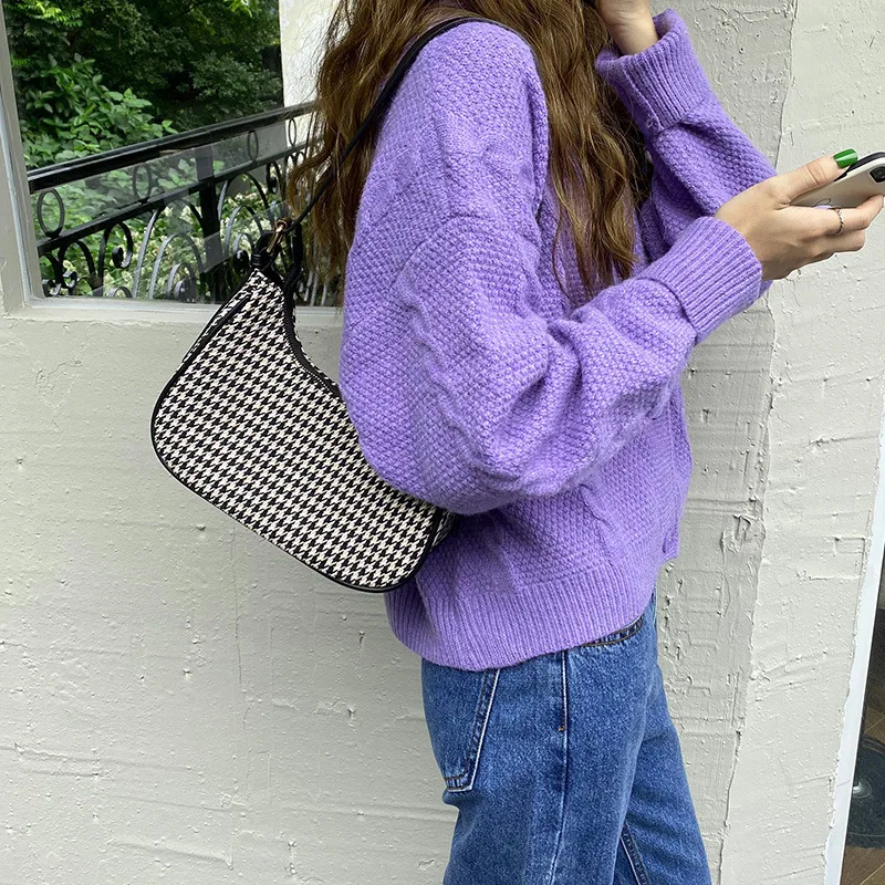 Plastic Raw Materials Autumn and winter 2021 new French staff armpit bag thousand bird check pattern versatile tweed Single Sho