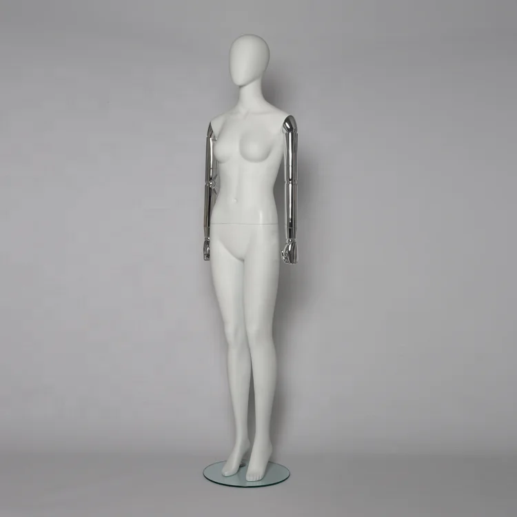 factory female fiberglass mannequins clothing standing women full body matte white female maniquies with chromed arms