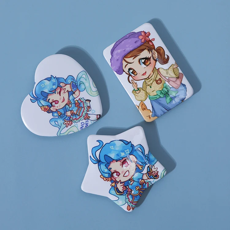 Juno Creative custom cartoon anime hologram tinplate button pins,wholesale colorful round holographic badges