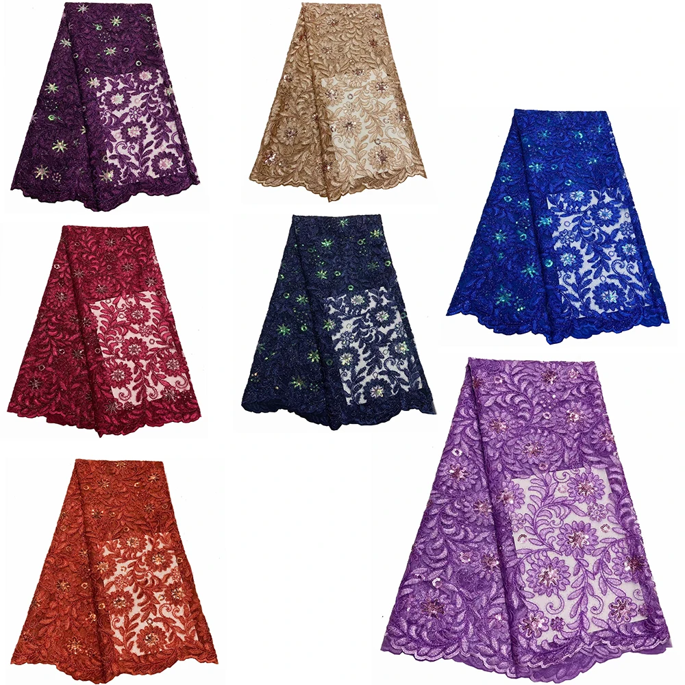 
New Designer 2021 Custom Patches Flower Lace Sequins Tulle African Embroidered Mesh Fabrics For Women Clothing UNDERWEAR 