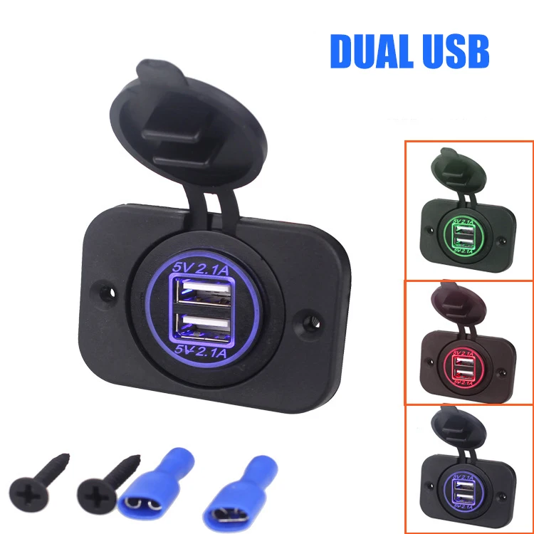 5V 3.1A 12V Dual USB Car Charger with Panel Waterproof Power Adapter Socket Outlet for Vehicle Boat Truck Motorcycle