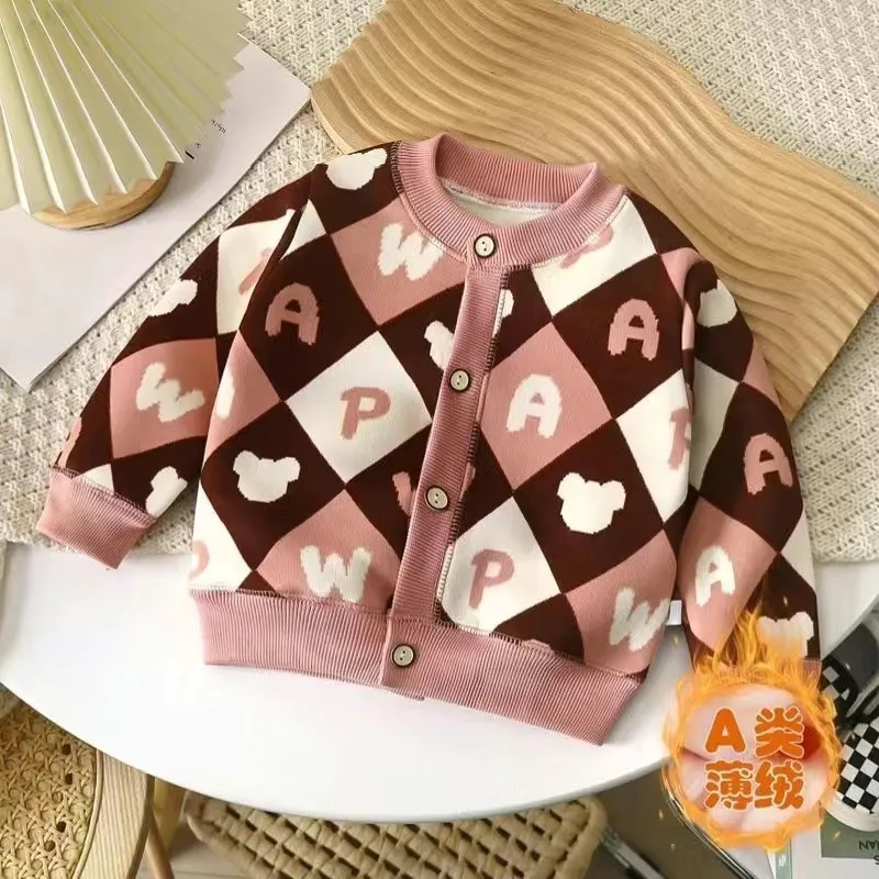 New baby clothes versatile knitted sweater jacket for girls warm cardigan thick outer sweater