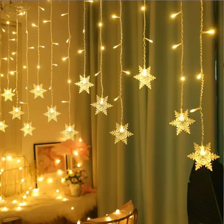 Snowflake Led Icicle String Fairy Lights Twinkle Snowflake Window Wall Christmas Garden Decoration Led Curtain Lights