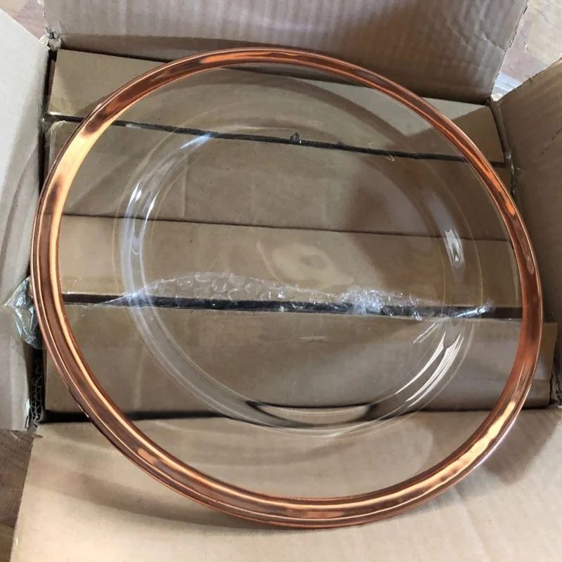 factory custom gold wide rim glass charger plate for wedding events table decorations/various colored wide rim tableware dishes