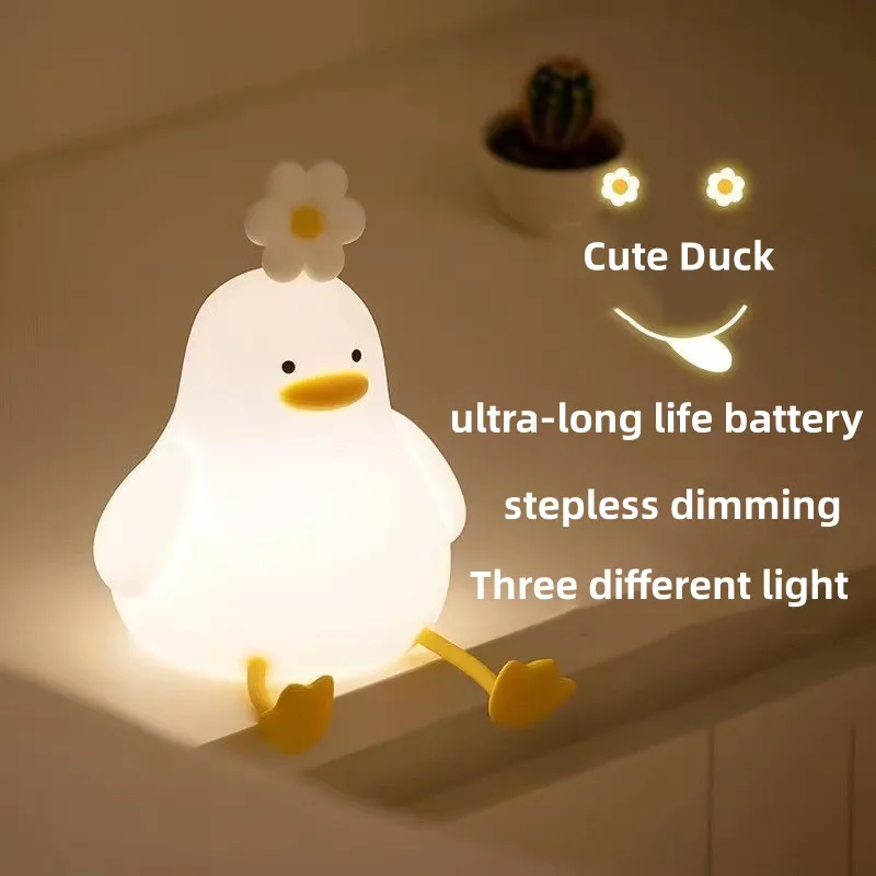 JYLIGHTING Bedroom Decor Timer Baby Night Light USB Rechargeable Cute Lamp Silicone Dimmable Flower Duck Night Light for Kids