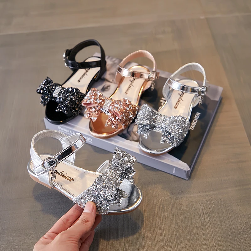 Pretty cute children flat sandals girls kids leather for