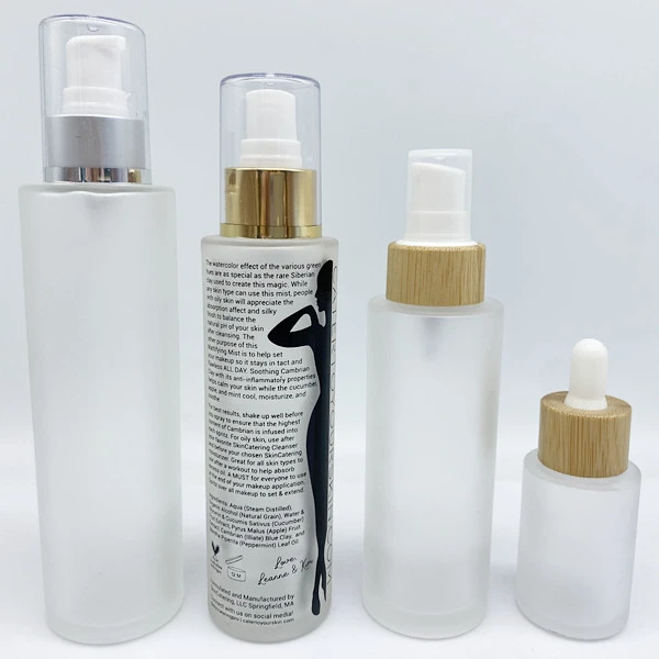 4oz 120ml flat shoulder clear/frosted glass lotion bottle with spray pump