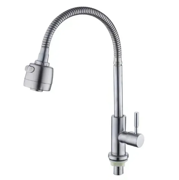 Factory Wholesale Stainless Steel Wire Drawing Faucet 360 Rotary Dual Function Sprayer Single Cold Water Kitchen Sink Mixer