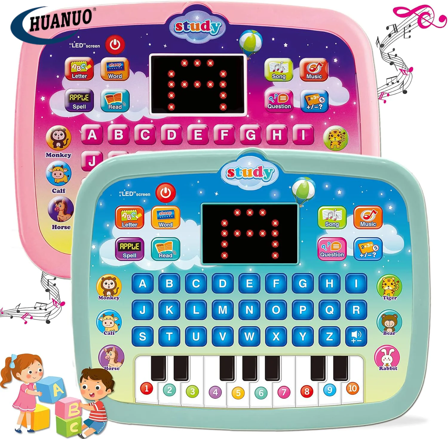 Kids Tablet Toddler Learning Pad with LED Screen Teach Alphabet Word Music Math Early Development Interactive Electronic Toy