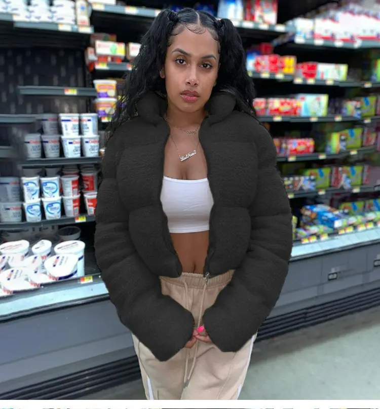 Stock Women Faux Fur Coats Jackets  plush fleece jacket puffer Bomber sheepcasual down coats winter clothes women tops