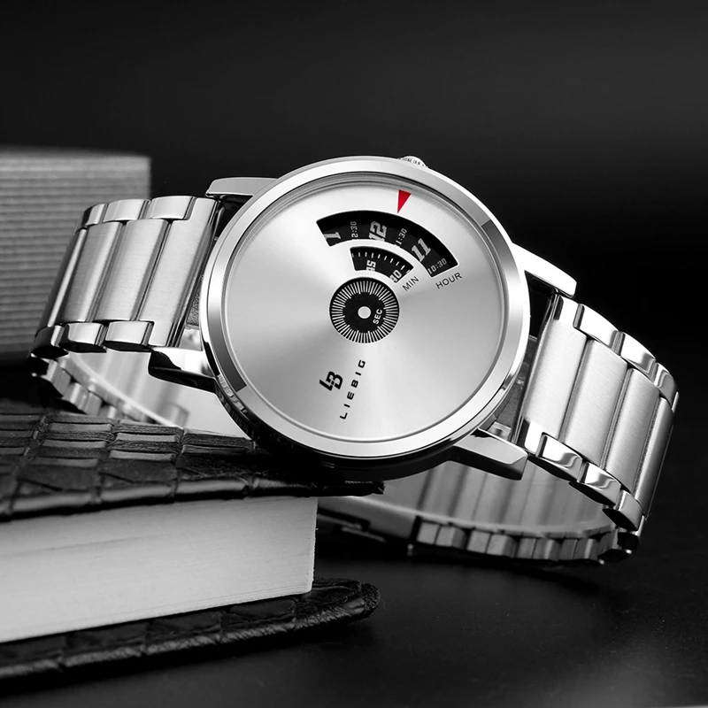 Skmei 1260 Fashion Men Watches  LIEBIG Stainless steel luxury gun Strap Luxurious Quartz Watches for man