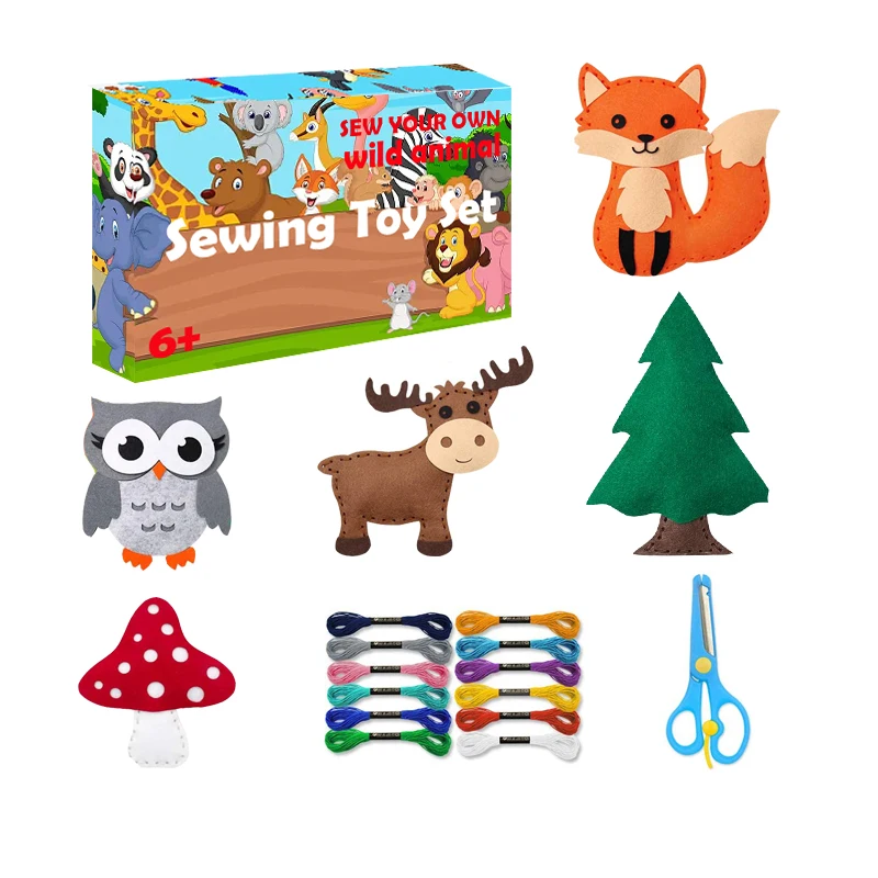 Woodland Animals Craft Kit mini sewing kit toys set box for kids Felt Plush Beginners Educational Girls and Boys diy toy gift