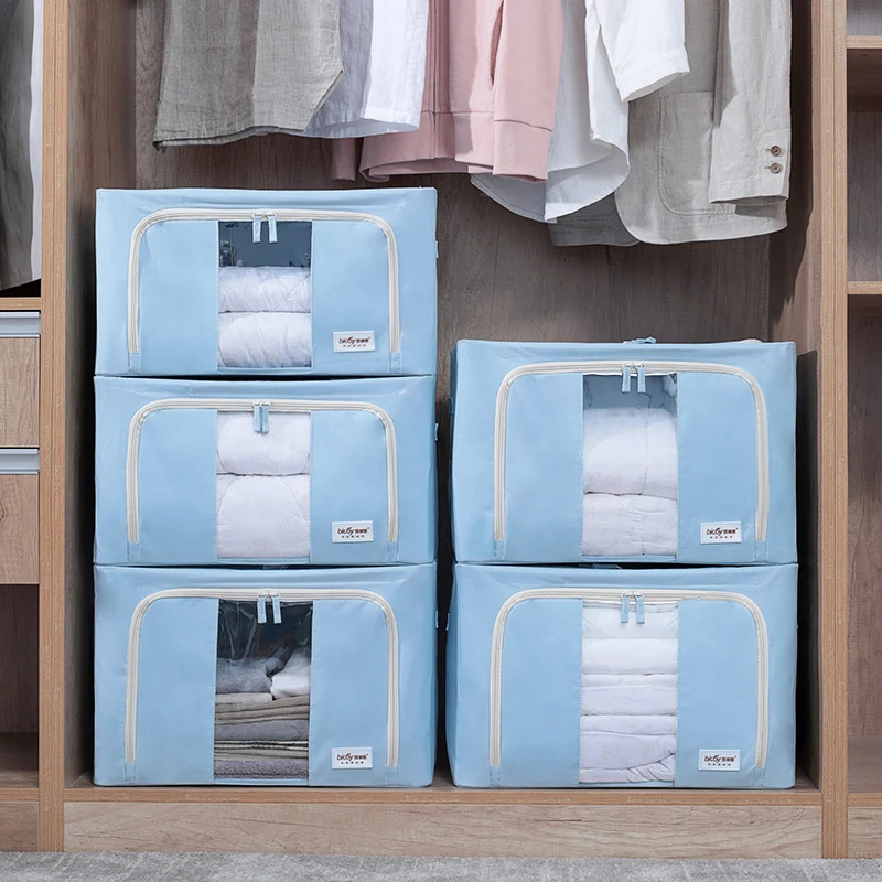 Высококачественный стальной каркасный ящик под постельным шкафом Органайзер Ящики для хранения с крышками и двойными открывающими молниями прозрачные окна