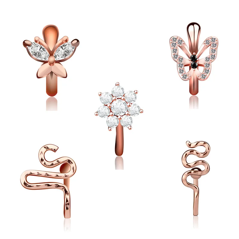 Zesen Fashion personality U-shaped nose ring with diamond butterfly nose nail no hole nose clip puncture free jewelry