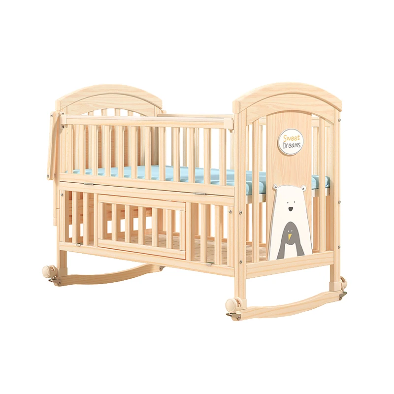 Цельная деревянная детская ВВ-колыбель, съемная детская стеганая большая кровать без краски, многофункциональная кроватка для новорожденных